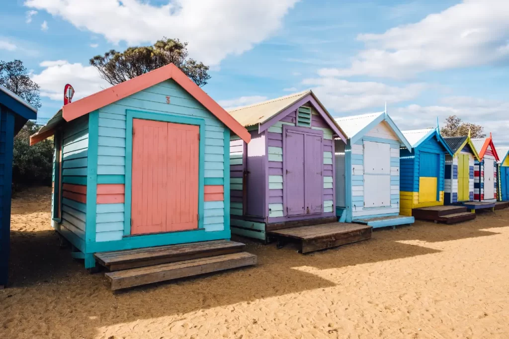 A photo of colourful Brighton beach boxes for an English stag do