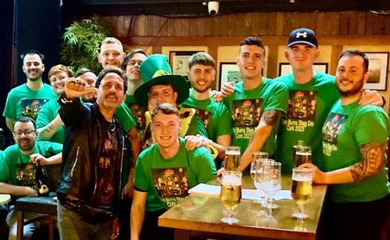 A stag party group out on a pub and bar crawl