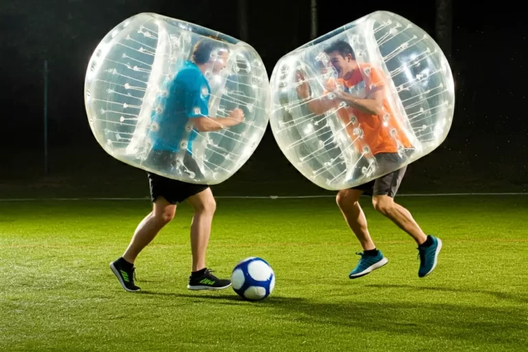 Two men playing bubble football for their stag activities galway