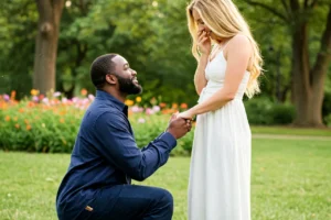 A man proposing to a woman thinking about how to propose without a ring
